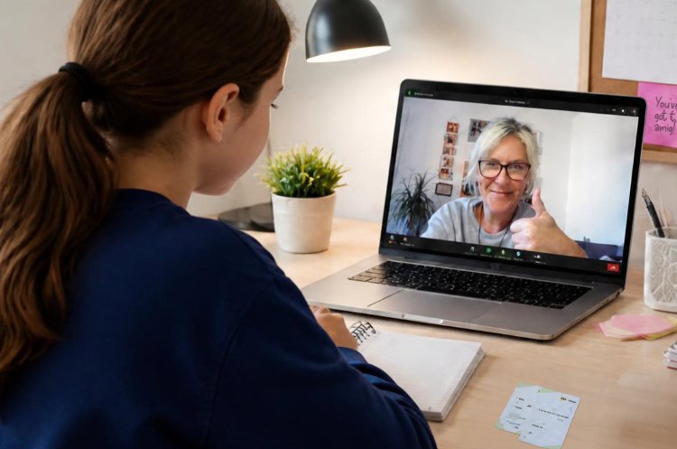 A student on a live video masterclass with Babs
